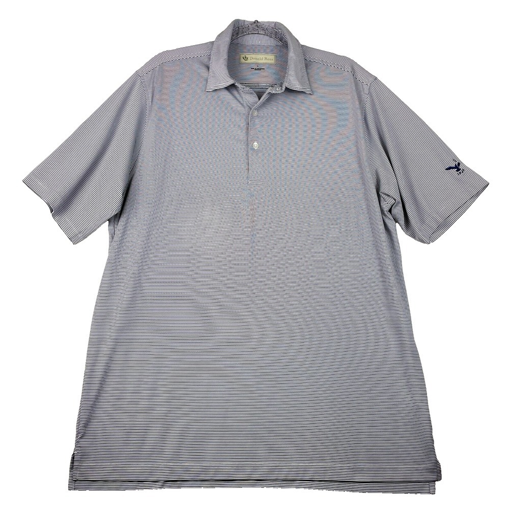 Golf Donald Ross Polo Shirt Men's L Blue Stripe Blue Eagle w/ White Globe Logo